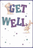Offering a joyful burst of warmth and hope, this illustrated get well card draws immediate smiles, reminiscent of cheerful mornings by Battersea Park or lively chats along Clapham Junction's vibrant cafés. The central figures-a huggable teddy bear and an exuberant puppy-delightfully balance the oversized, coloured letters spelling out 'Get Well,' their fluffy fur painted in comforting strokes that evoke a sense of touch. The typography itself is alive with saturated teals, indigos, and violets, each letter shining boldly against a soft, luminous cream background. Playful stars in cool blues and purples twinkle around the characters, scattering the card with a magical touch that emulates well-wishes carried on the Thames breeze. Every brushstroke in the illustration mirrors the loving care that goes into arranging a bouquet at a Battersea florist-each element thoughtfully placed to uplift and reassure. The design's gentle vibrancy becomes an emotional balm, perfectly suited for sending comfort, encouragement, and a touch of local Battersea cheer to someone in recovery or need.